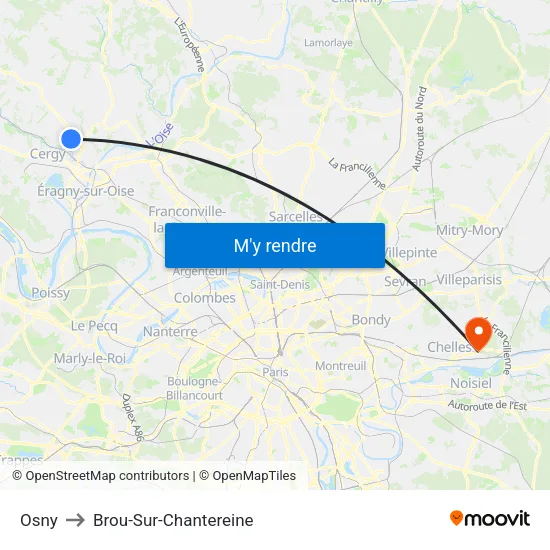 Osny to Brou-Sur-Chantereine map