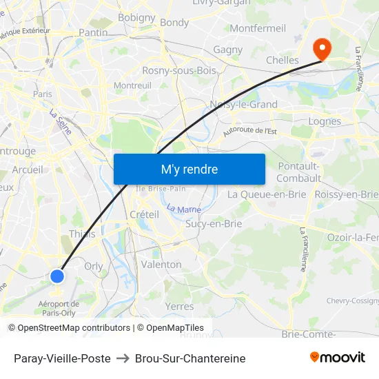 Paray-Vieille-Poste to Brou-Sur-Chantereine map