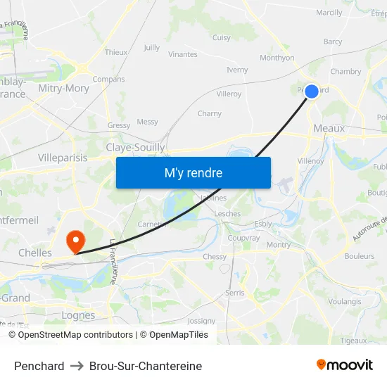 Penchard to Brou-Sur-Chantereine map
