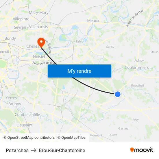 Pezarches to Brou-Sur-Chantereine map
