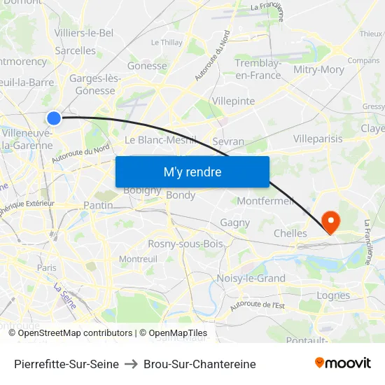 Pierrefitte-Sur-Seine to Brou-Sur-Chantereine map