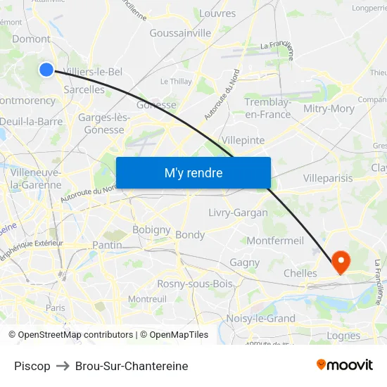 Piscop to Brou-Sur-Chantereine map