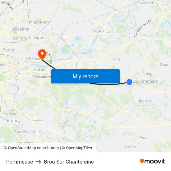 Pommeuse to Brou-Sur-Chantereine map