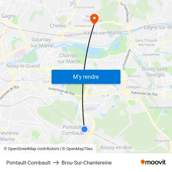 Pontault-Combault to Brou-Sur-Chantereine map