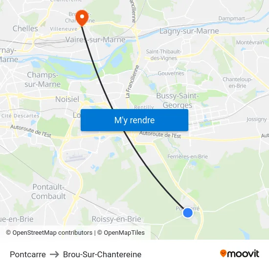Pontcarre to Brou-Sur-Chantereine map