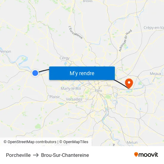 Porcheville to Brou-Sur-Chantereine map