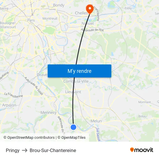 Pringy to Brou-Sur-Chantereine map