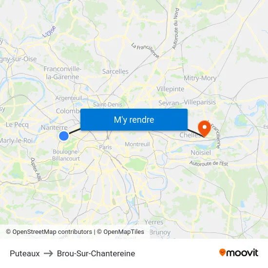 Puteaux to Brou-Sur-Chantereine map