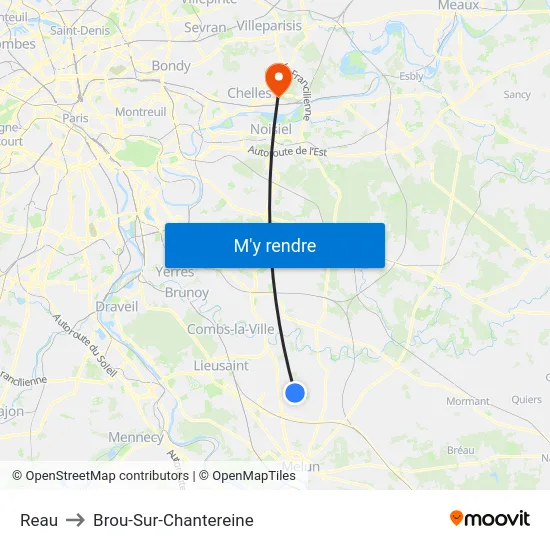 Reau to Brou-Sur-Chantereine map