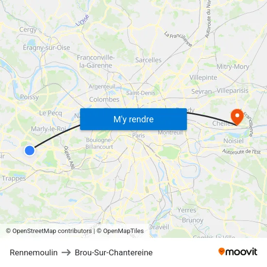 Rennemoulin to Brou-Sur-Chantereine map