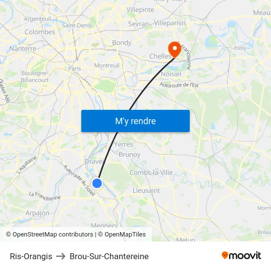 Ris-Orangis to Brou-Sur-Chantereine map
