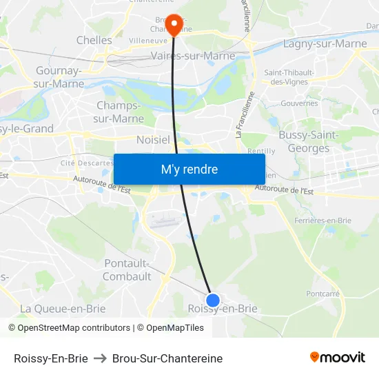 Roissy-En-Brie to Brou-Sur-Chantereine map