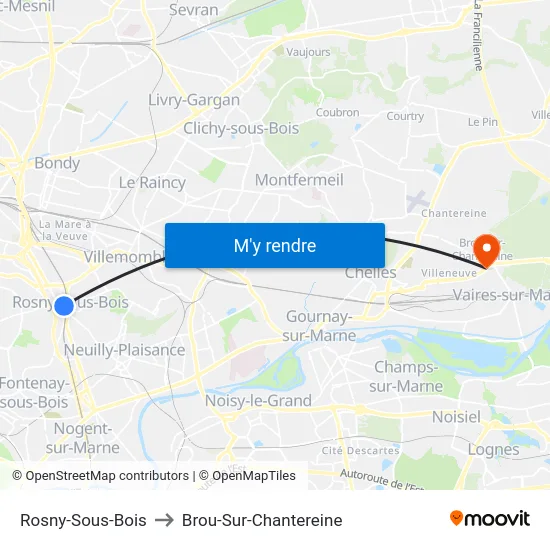 Rosny-Sous-Bois to Brou-Sur-Chantereine map