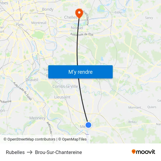 Rubelles to Brou-Sur-Chantereine map