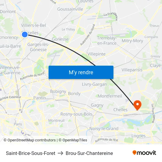Saint-Brice-Sous-Foret to Brou-Sur-Chantereine map