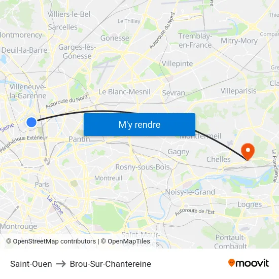 Saint-Ouen to Brou-Sur-Chantereine map