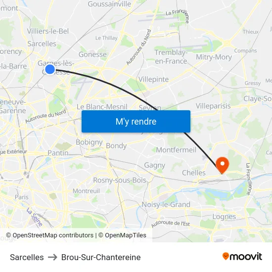 Sarcelles to Brou-Sur-Chantereine map