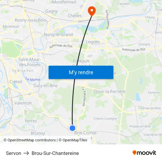 Servon to Brou-Sur-Chantereine map