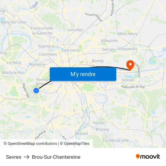 Sevres to Brou-Sur-Chantereine map