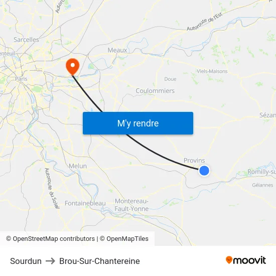 Sourdun to Brou-Sur-Chantereine map