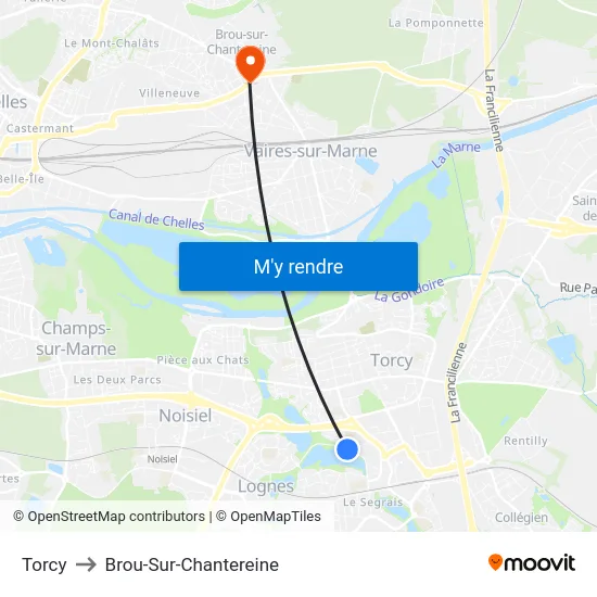 Torcy to Brou-Sur-Chantereine map