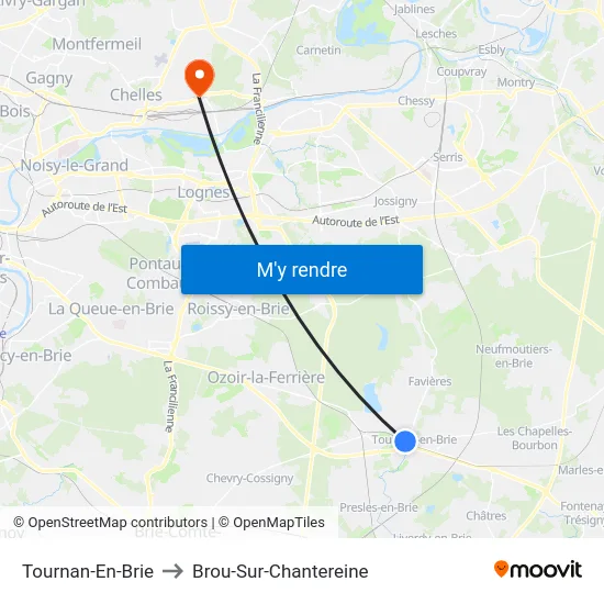 Tournan-En-Brie to Brou-Sur-Chantereine map