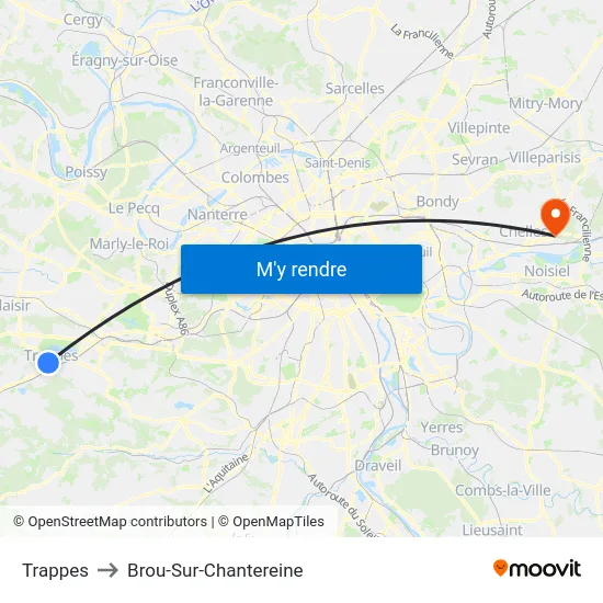 Trappes to Brou-Sur-Chantereine map