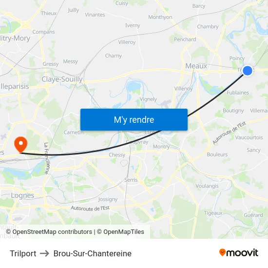 Trilport to Brou-Sur-Chantereine map