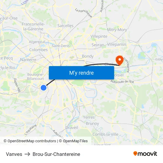 Vanves to Brou-Sur-Chantereine map