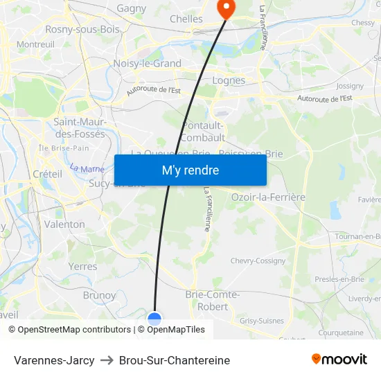 Varennes-Jarcy to Brou-Sur-Chantereine map