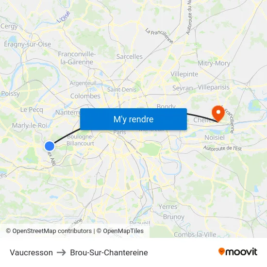Vaucresson to Brou-Sur-Chantereine map