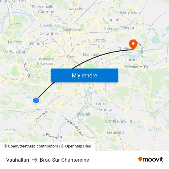 Vauhallan to Brou-Sur-Chantereine map