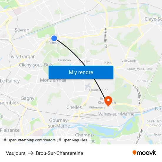 Vaujours to Brou-Sur-Chantereine map