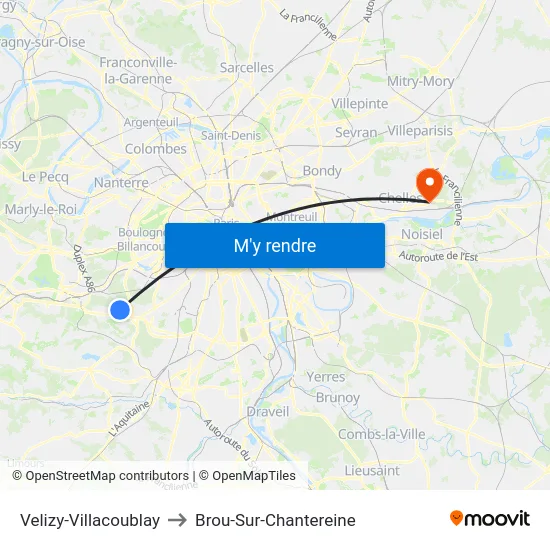 Velizy-Villacoublay to Brou-Sur-Chantereine map