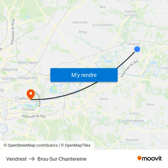 Vendrest to Brou-Sur-Chantereine map