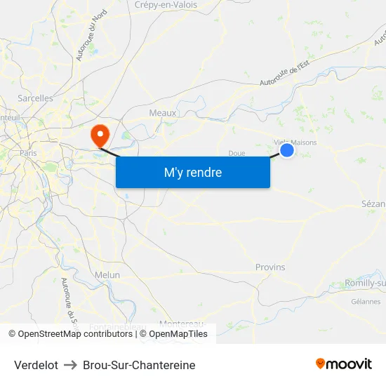 Verdelot to Brou-Sur-Chantereine map