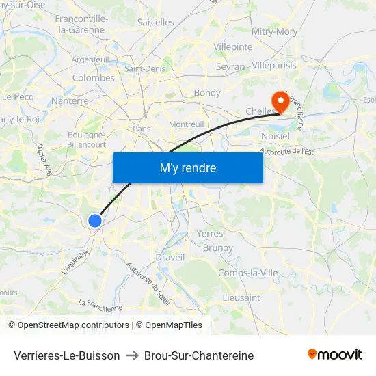 Verrieres-Le-Buisson to Brou-Sur-Chantereine map