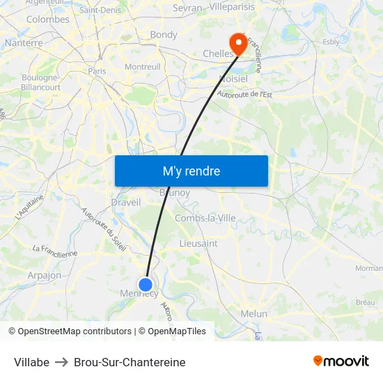 Villabe to Brou-Sur-Chantereine map