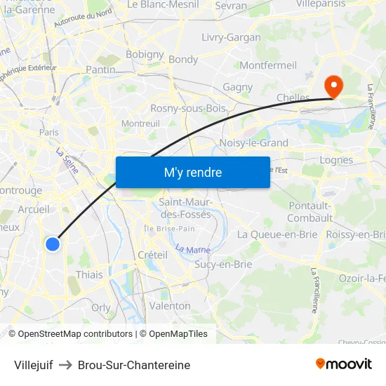 Villejuif to Brou-Sur-Chantereine map