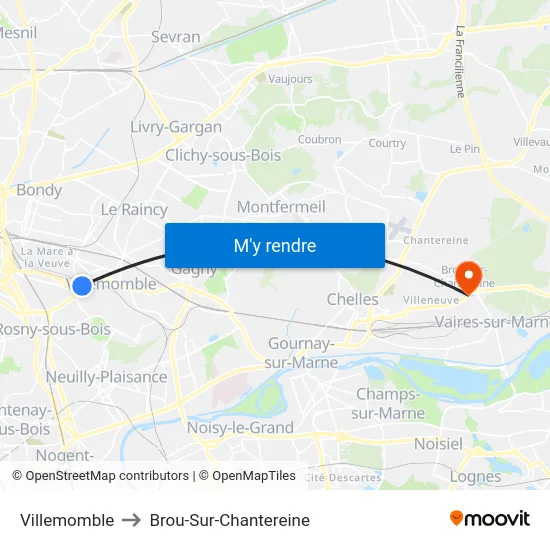 Villemomble to Brou-Sur-Chantereine map