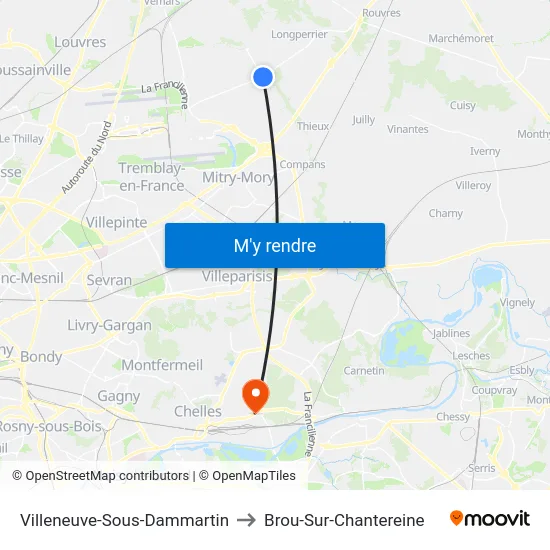 Villeneuve-Sous-Dammartin to Brou-Sur-Chantereine map