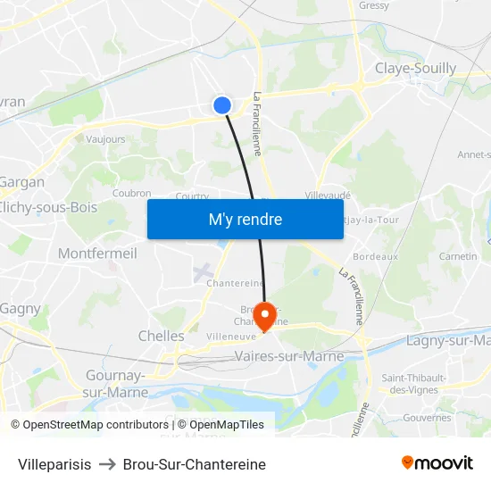 Villeparisis to Brou-Sur-Chantereine map