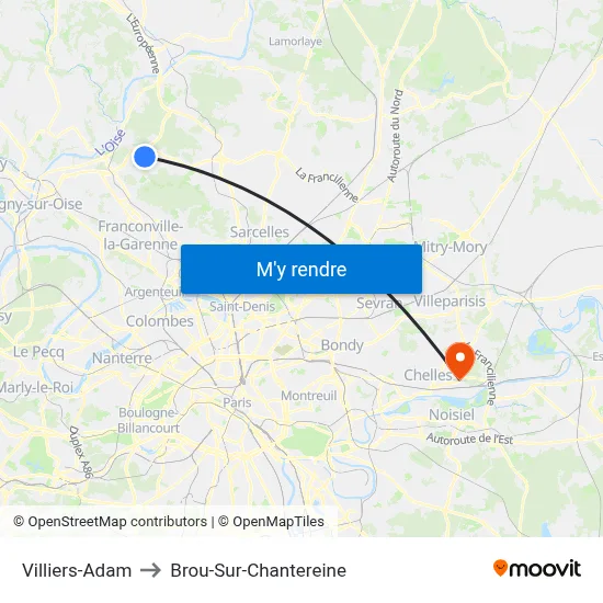 Villiers-Adam to Brou-Sur-Chantereine map