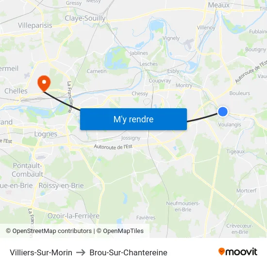 Villiers-Sur-Morin to Brou-Sur-Chantereine map