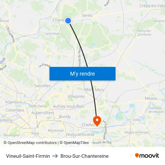 Vineuil-Saint-Firmin to Brou-Sur-Chantereine map