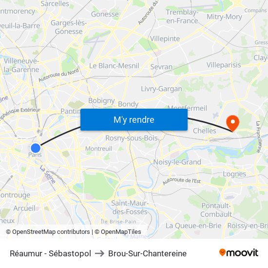 Réaumur - Sébastopol to Brou-Sur-Chantereine map