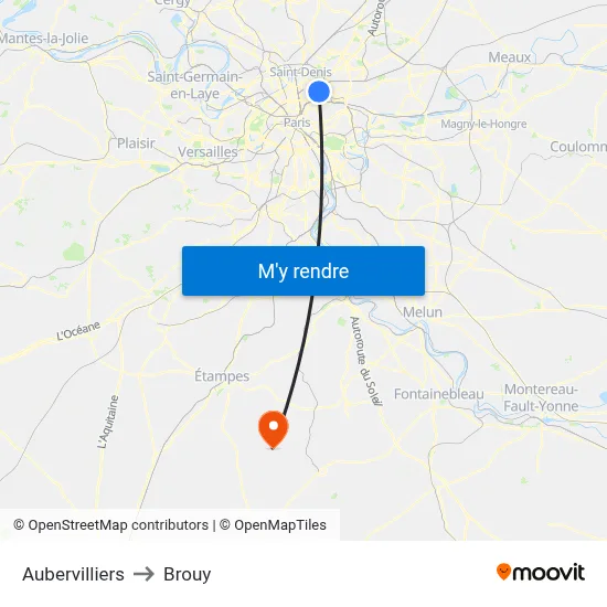 Aubervilliers to Brouy map