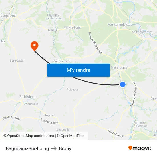 Bagneaux-Sur-Loing to Brouy map