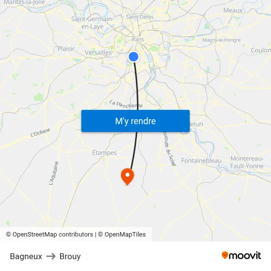 Bagneux to Brouy map