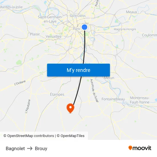 Bagnolet to Brouy map